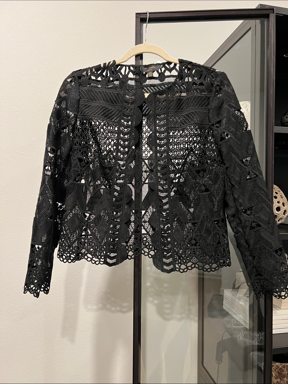 Ted Baker Black Crochet Lace Open Front Jacket - NWOT